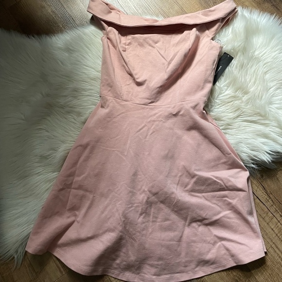 LULU’S Season Of Fun Blush Pink Off The Shoulder Skater Dress - Picture 2 of 4